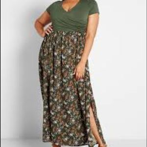 ModCloth Hunter Green Floral Maxi Dress Size 1X